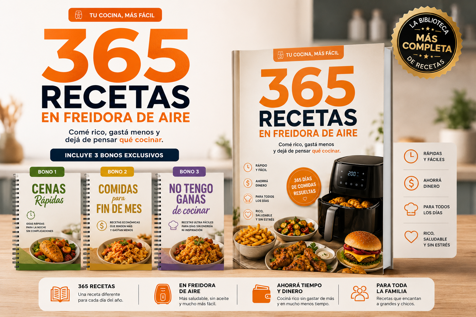 365 Recetas Freidora de Aire + Ebook + Bonos + Recetario